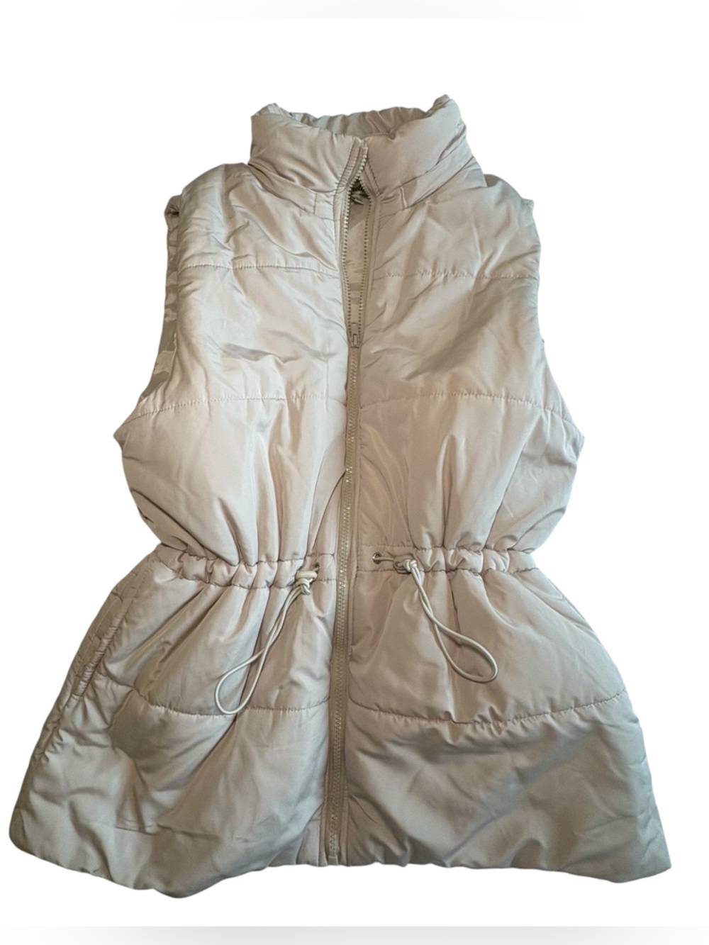 Camellia Women's Puffer Drawstring Waist Vest in Light Cream size medium